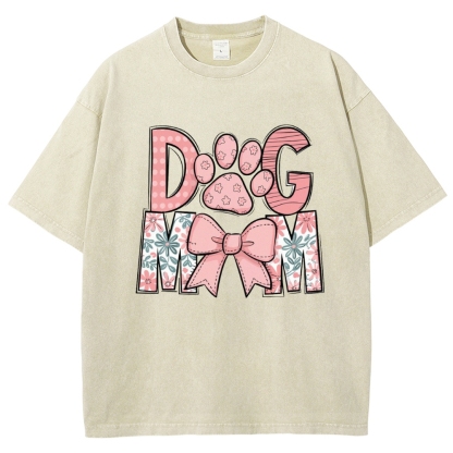 Dog Mom Cartoon Letter Printed Washed Tee