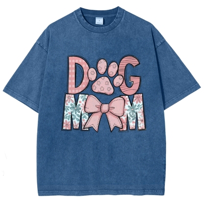 Dog Mom Cartoon Letter Printed Washed Tee