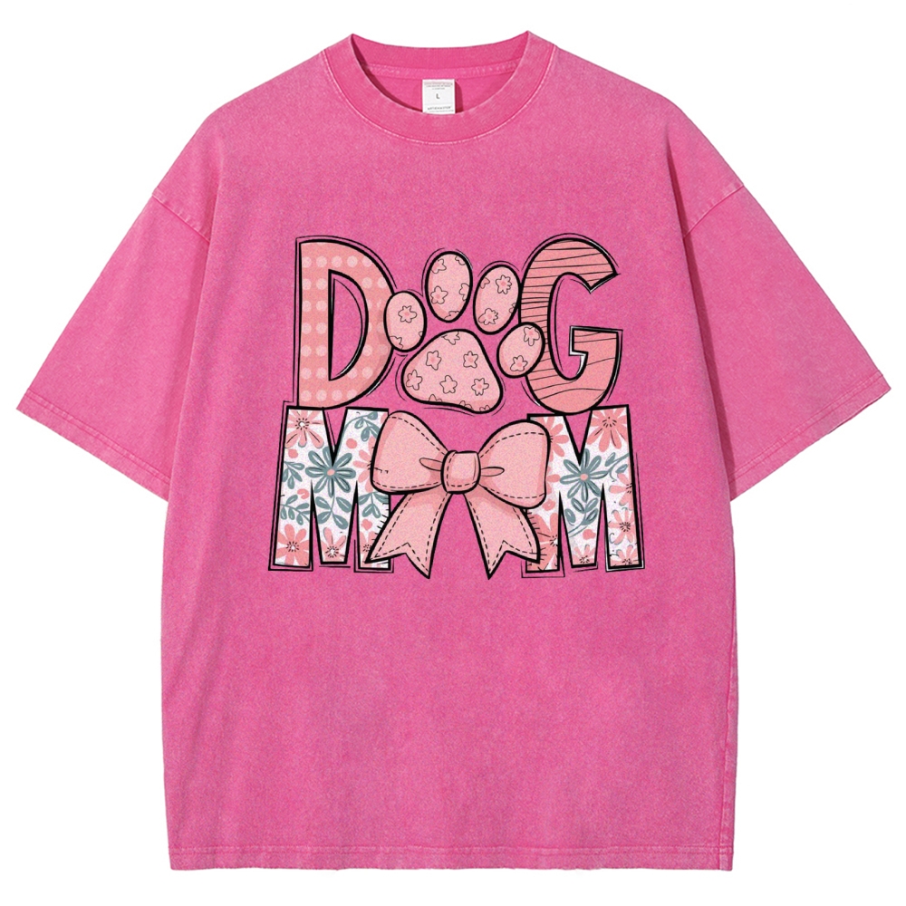 Dog Mom Cartoon Letter Printed Washed Tee