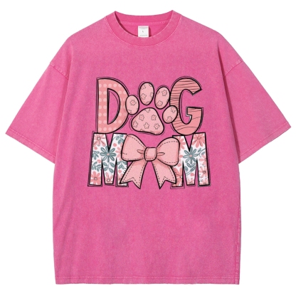 Dog Mom Cartoon Letter Printed Washed Tee