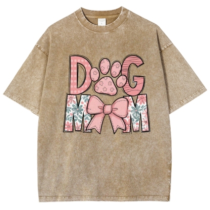 Dog Mom Cartoon Letter Printed Washed Tee
