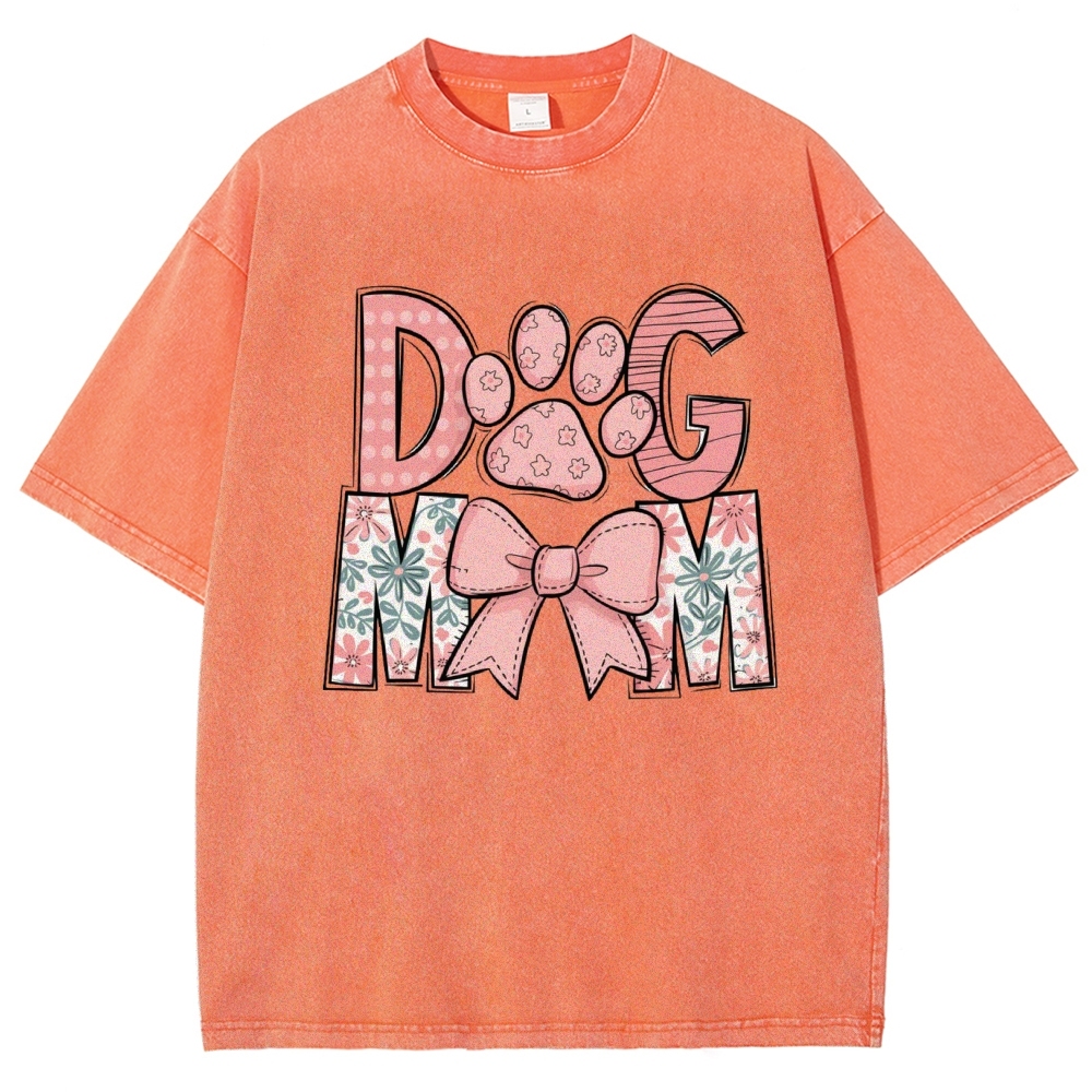 Dog Mom Cartoon Letter Printed Washed Tee