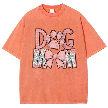 Dog Mom Cartoon Letter Printed Washed Tee