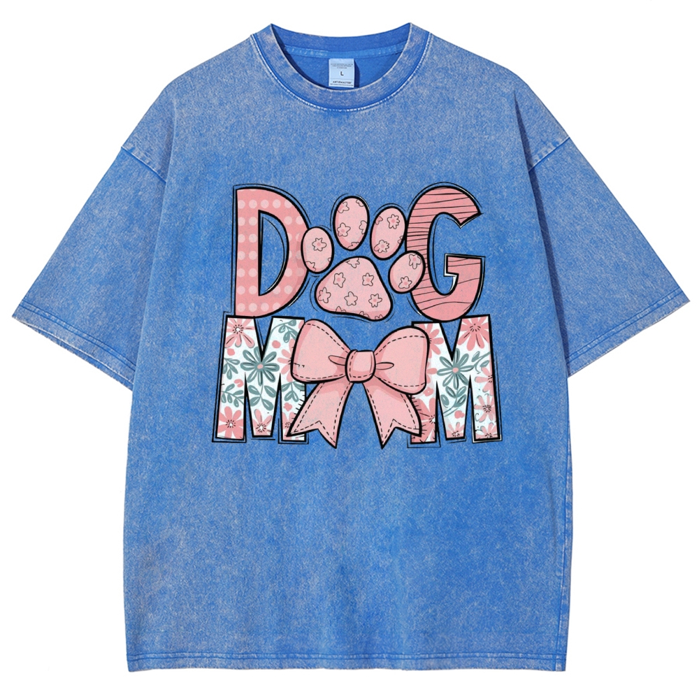 Dog Mom Cartoon Letter Printed Washed Tee
