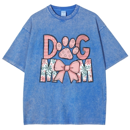 Dog Mom Cartoon Letter Printed Washed Tee