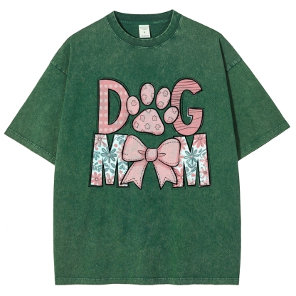 Dog Mom Cartoon Letter Printed Washed Tee