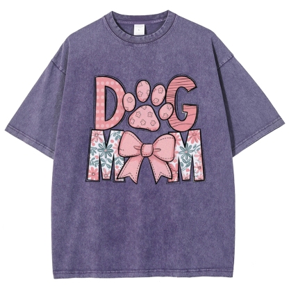 Dog Mom Cartoon Letter Printed Washed Tee