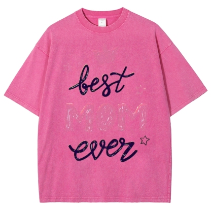 Best Mama Even Printed Washed Tee
