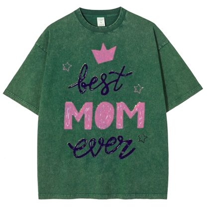 Best Mama Even Printed Washed Tee