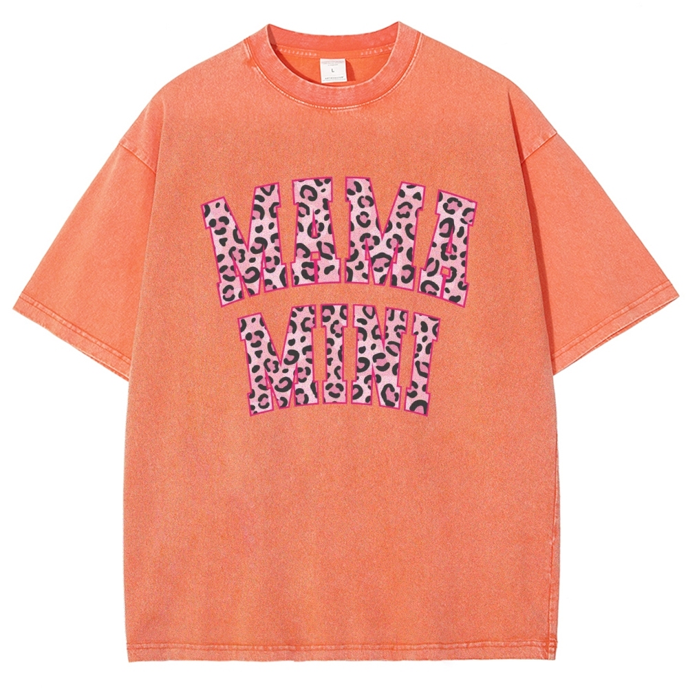Mom Letter Pink Leopard Printed Washed Tee
