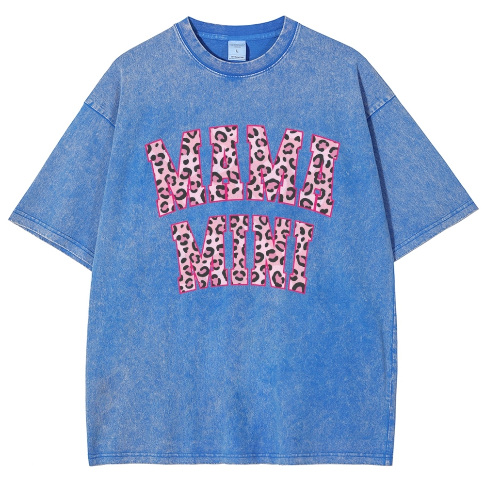 Mom Letter Pink Leopard Printed Washed Tee