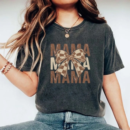 Unisex Mama Letter Bow Printed Washed Tee