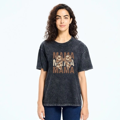 Unisex Mama Letter Bow Printed Washed Tee