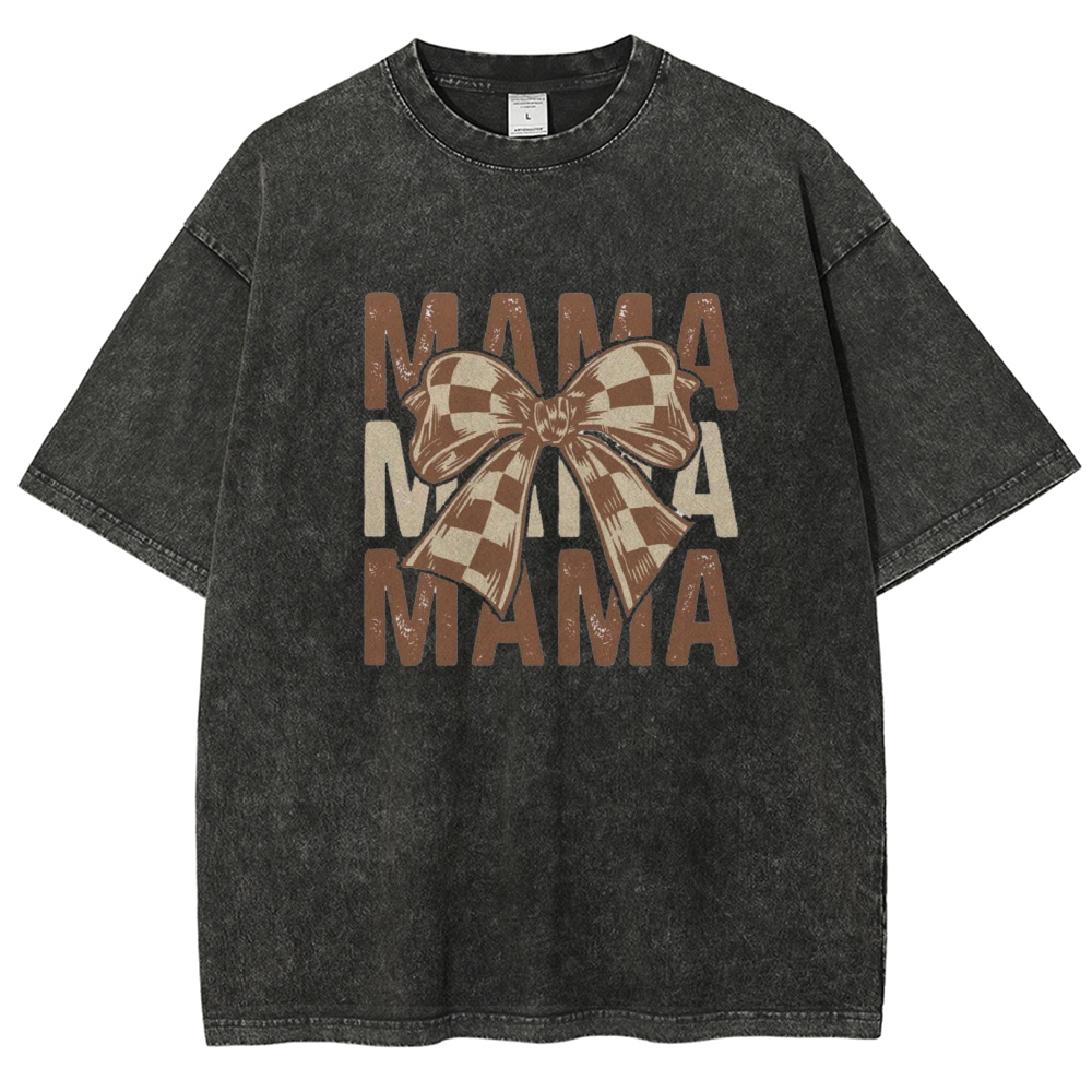 Unisex Mama Letter Bow Printed Washed Tee