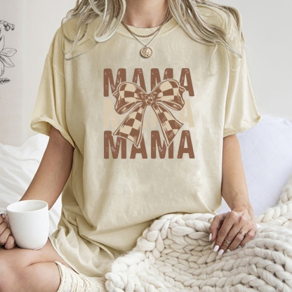 Unisex Mama Letter Bow Printed Washed Tee