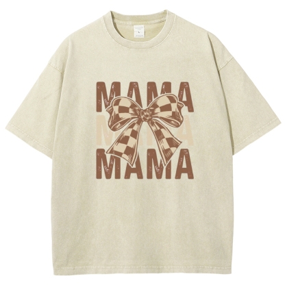 Unisex Mama Letter Bow Printed Washed Tee
