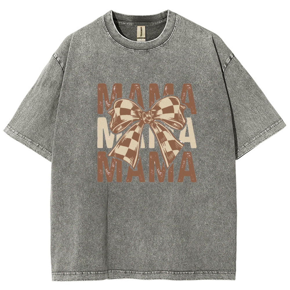 Unisex Mama Letter Bow Printed Washed Tee