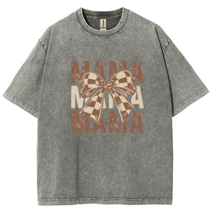 Unisex Mama Letter Bow Printed Washed Tee