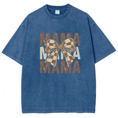 Unisex Mama Letter Bow Printed Washed Tee