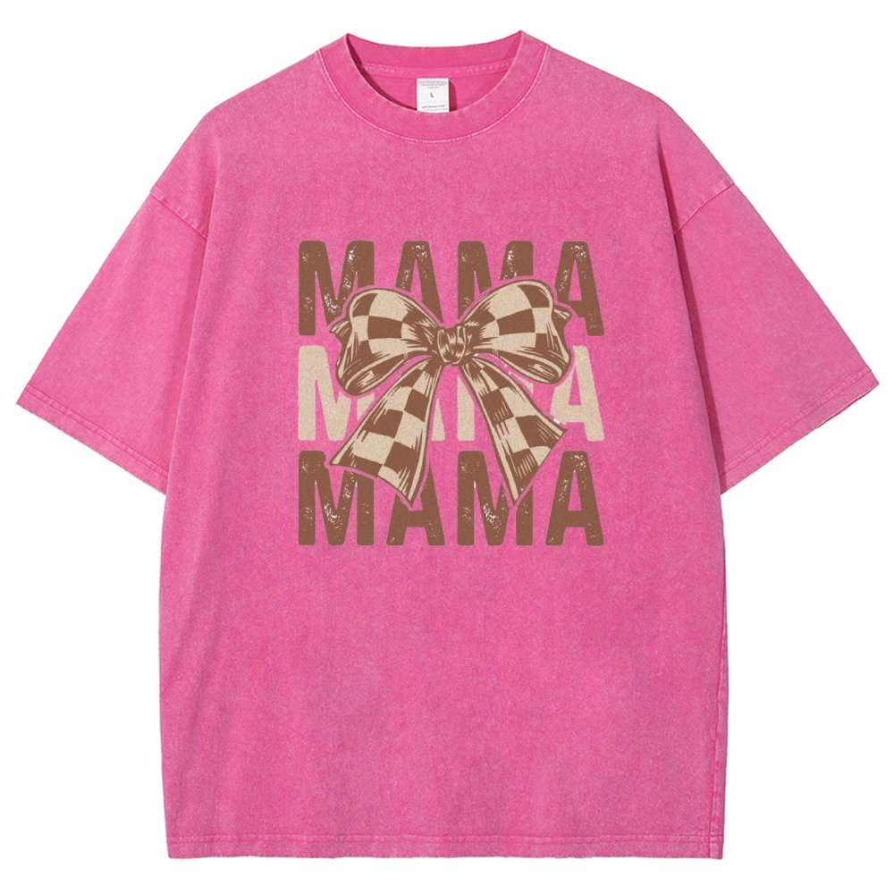 Unisex Mama Letter Bow Printed Washed Tee
