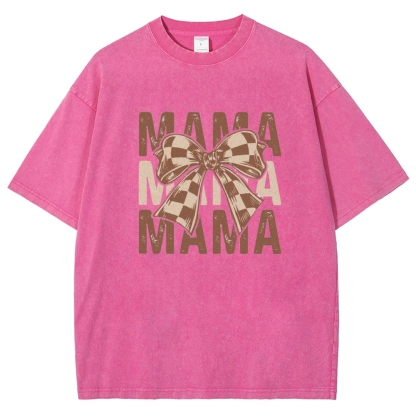 Unisex Mama Letter Bow Printed Washed Tee