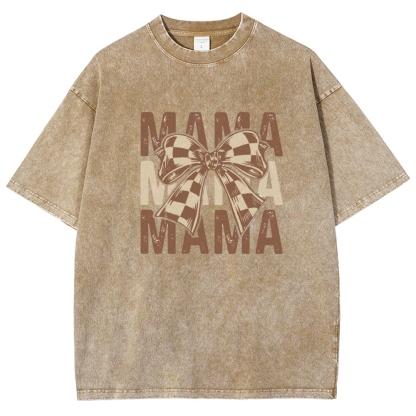 Unisex Mama Letter Bow Printed Washed Tee