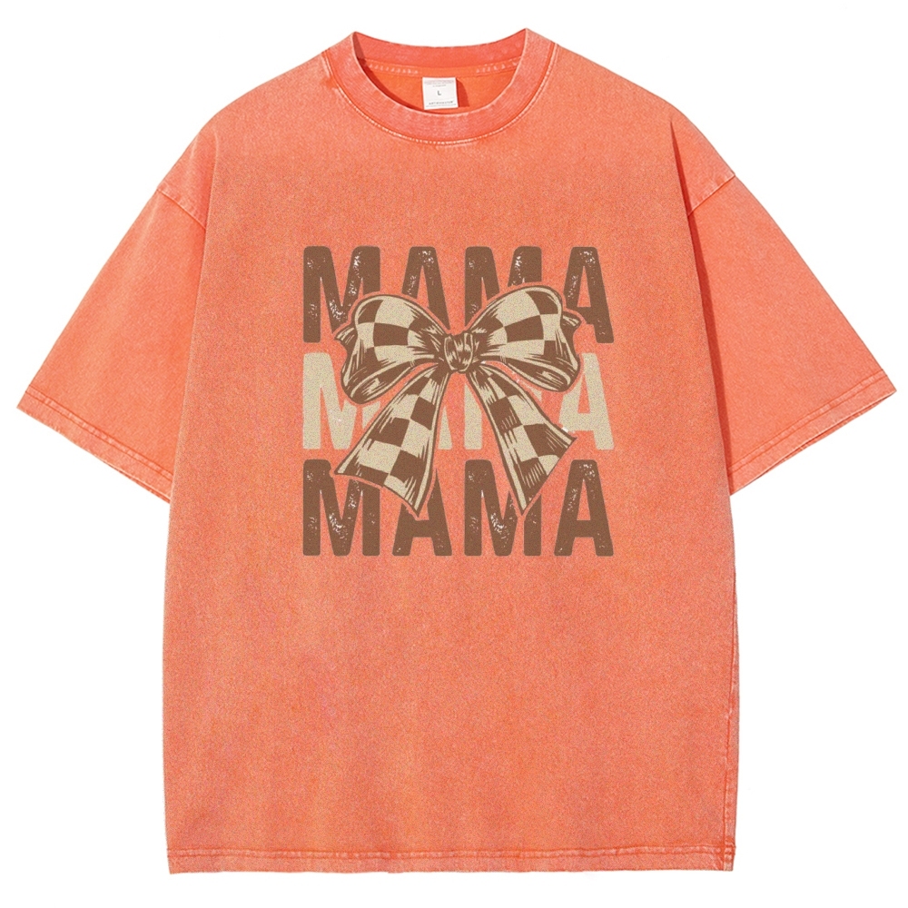 Unisex Mama Letter Bow Printed Washed Tee