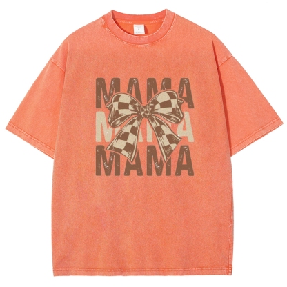 Unisex Mama Letter Bow Printed Washed Tee