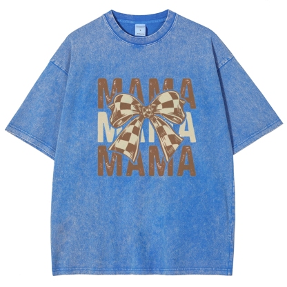 Unisex Mama Letter Bow Printed Washed Tee