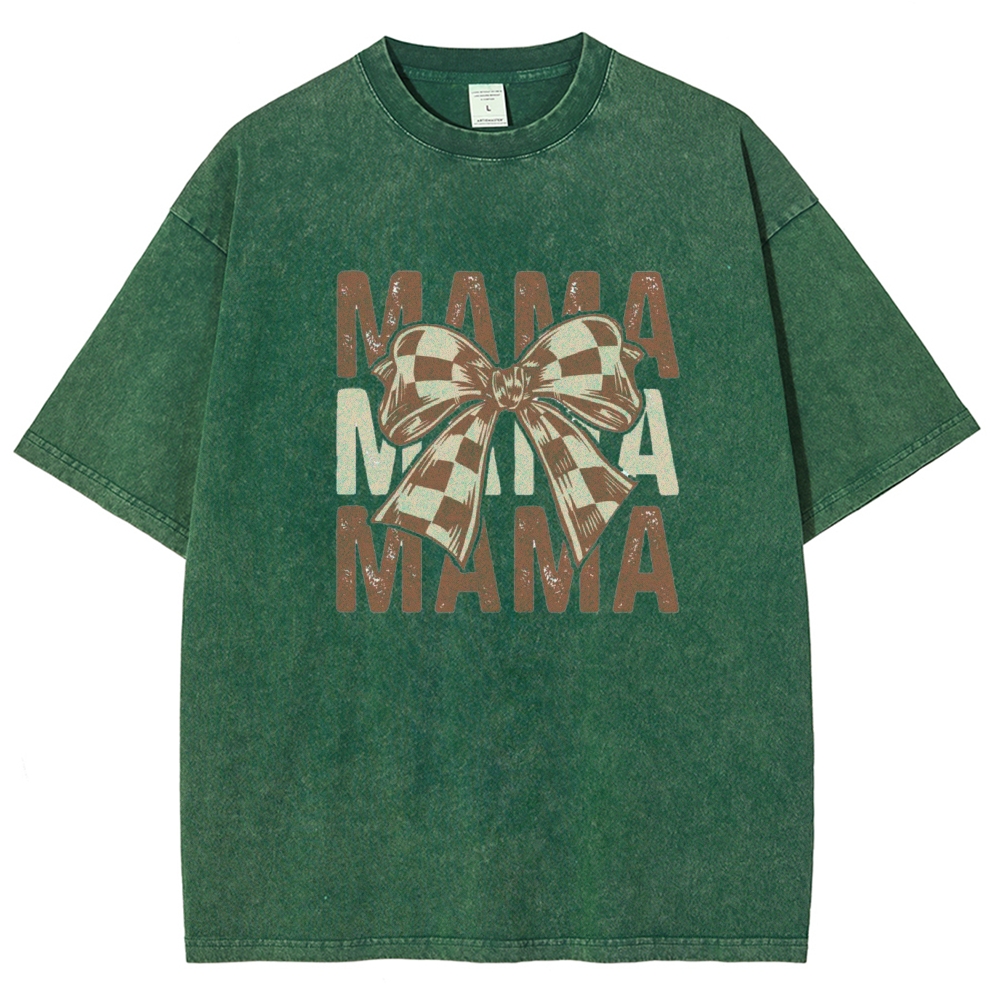 Unisex Mama Letter Bow Printed Washed Tee