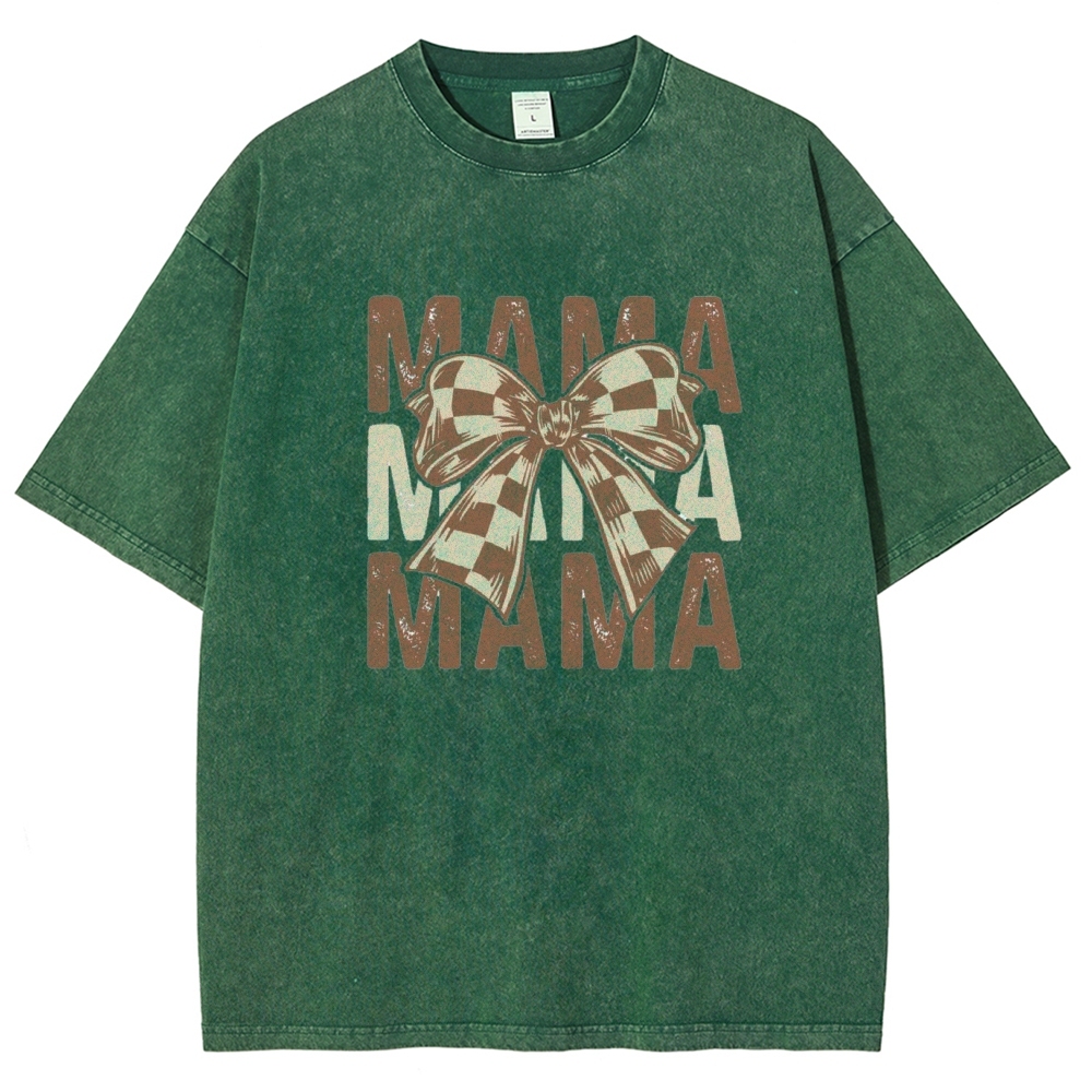 Unisex Mama Letter Bow Printed Washed Tee