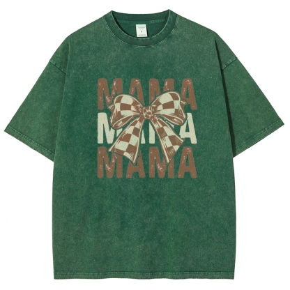 Unisex Mama Letter Bow Printed Washed Tee