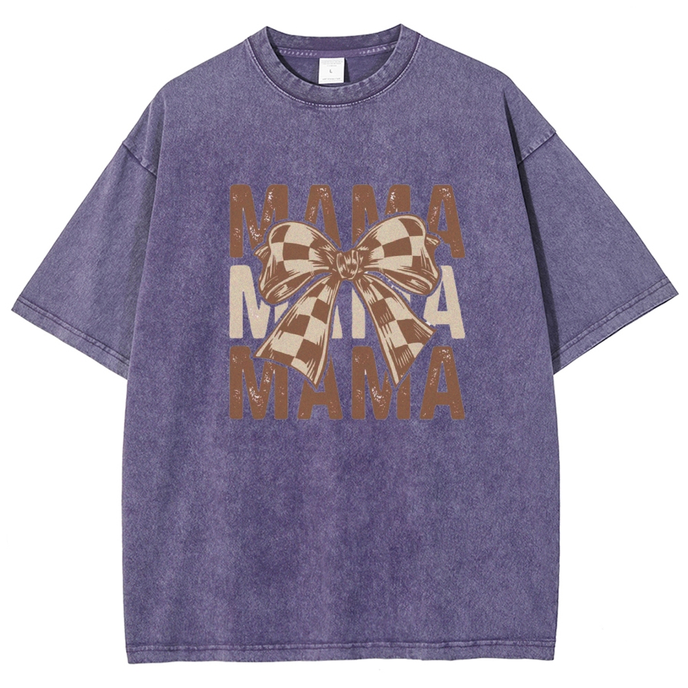 Unisex Mama Letter Bow Printed Washed Tee