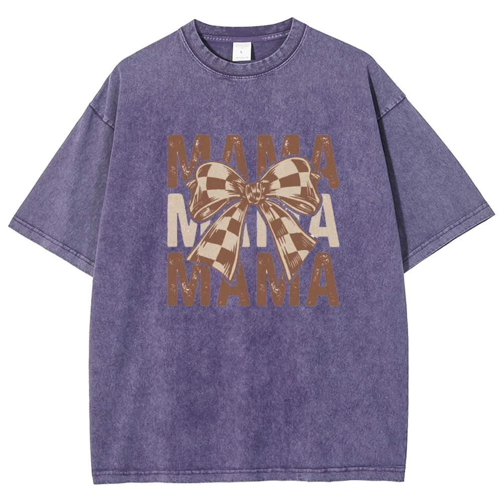Unisex Mama Letter Bow Printed Washed Tee