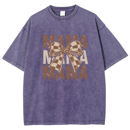 Unisex Mama Letter Bow Printed Washed Tee