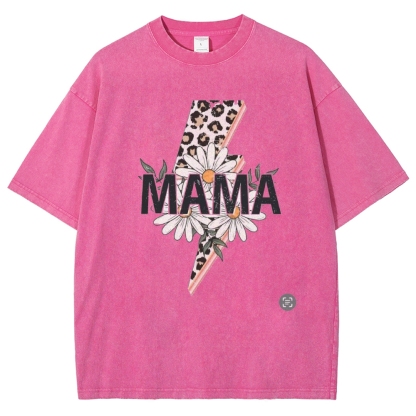 Unisex  Mom lettering lightning daisy Printed Washed Tee