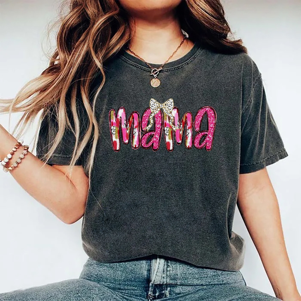 Pink Bow Mama Printed Washed Tee