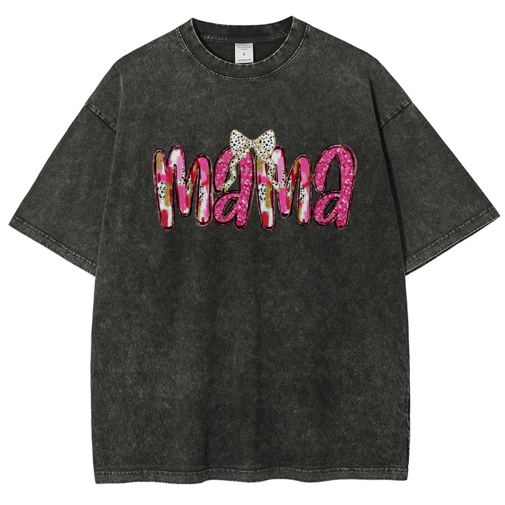 Pink Bow Mama Printed Washed Tee