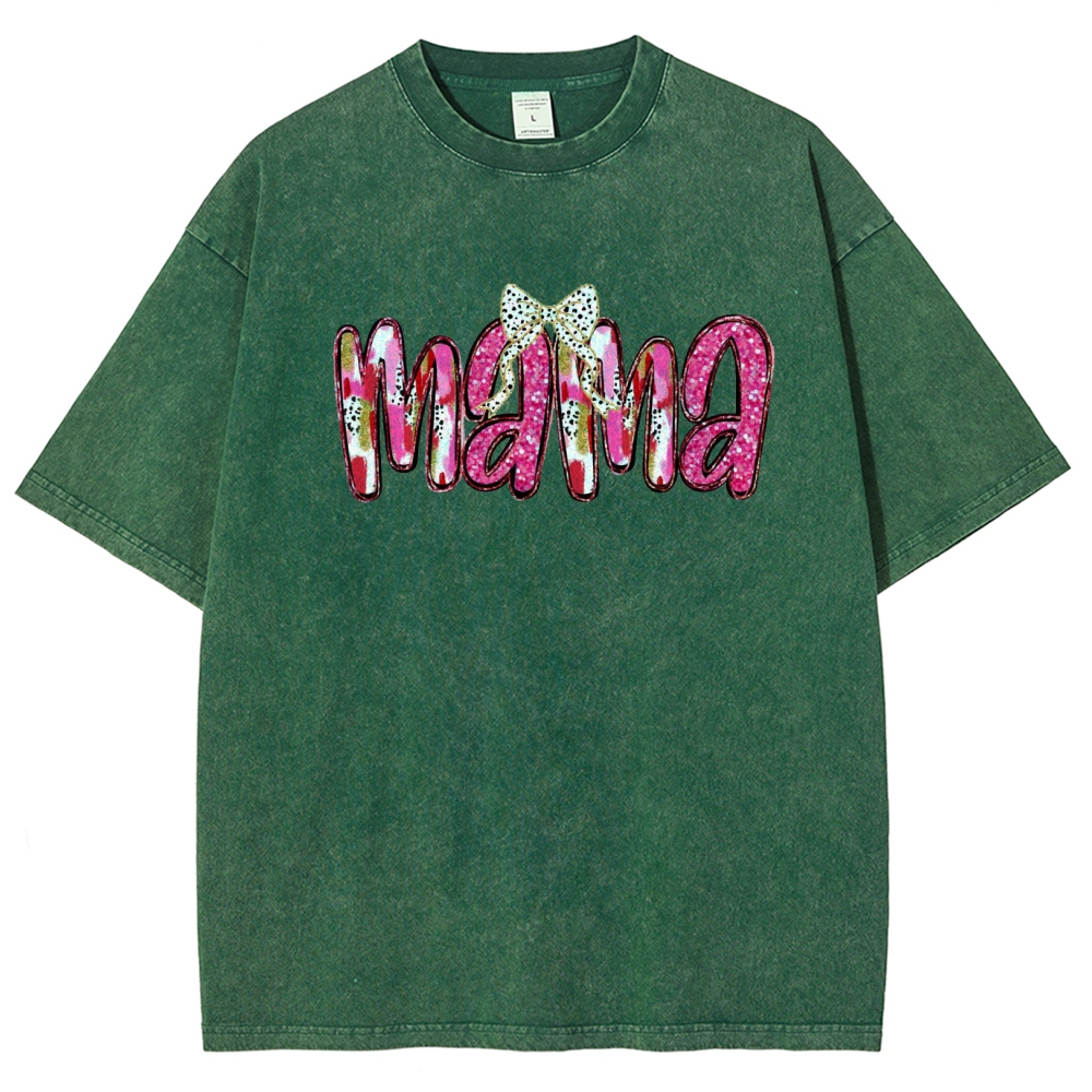 Pink Bow Mama Printed Washed Tee