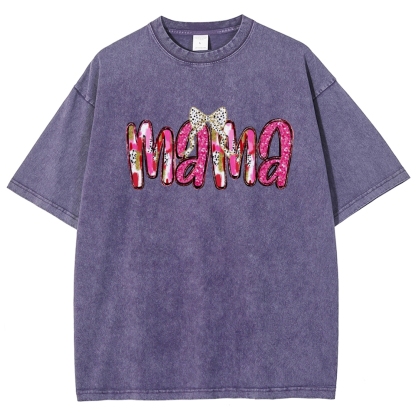 Pink Bow Mama Printed Washed Tee