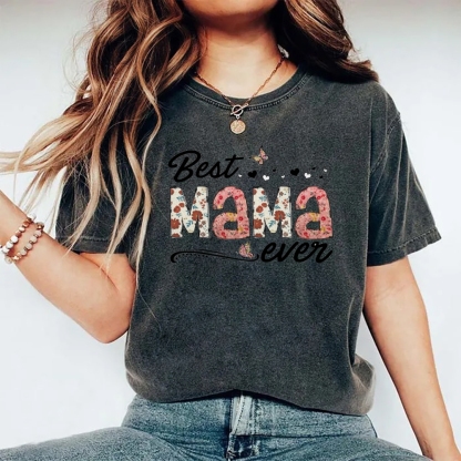 Best Mama Even Printed Washed Tee