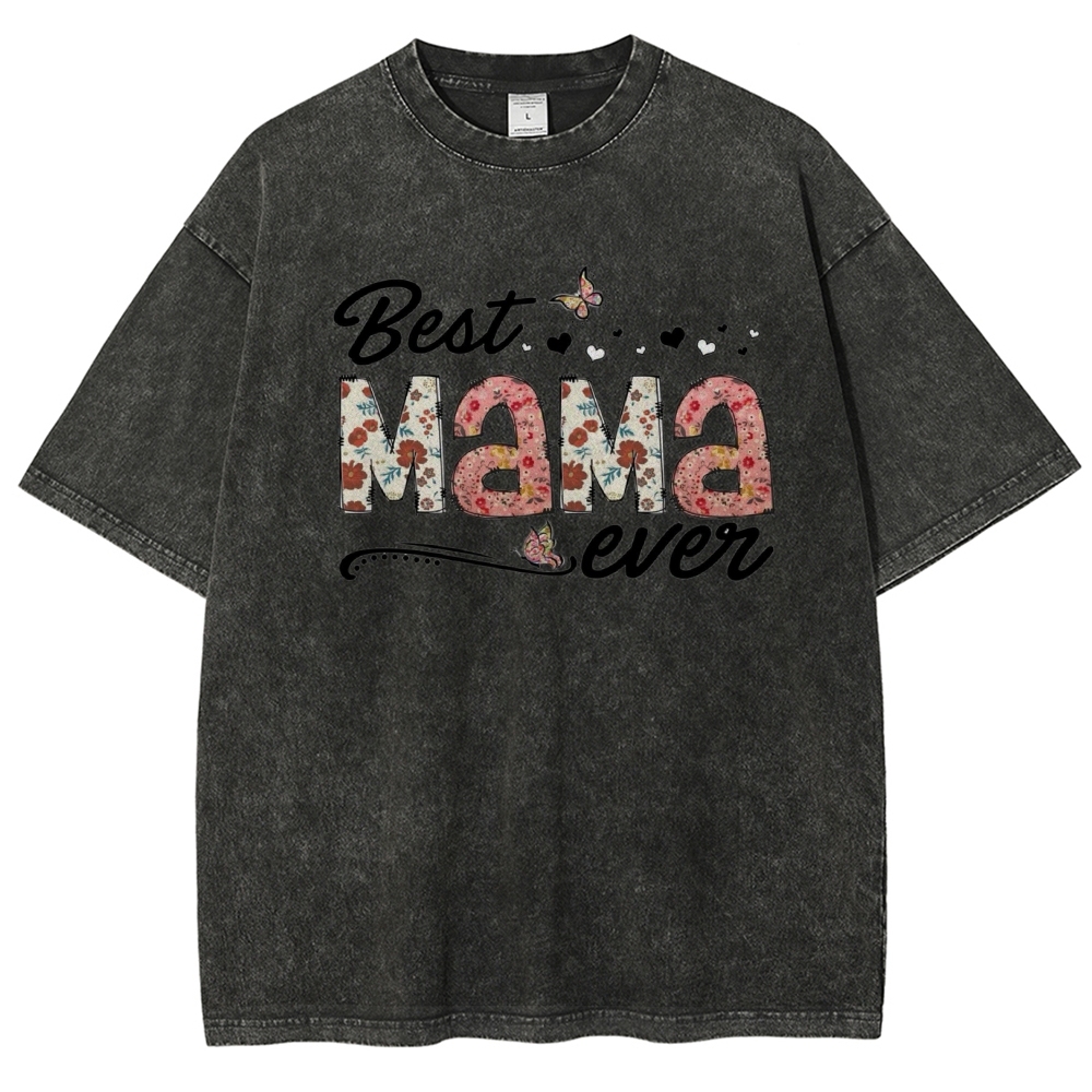 Best Mama Even Printed Washed Tee