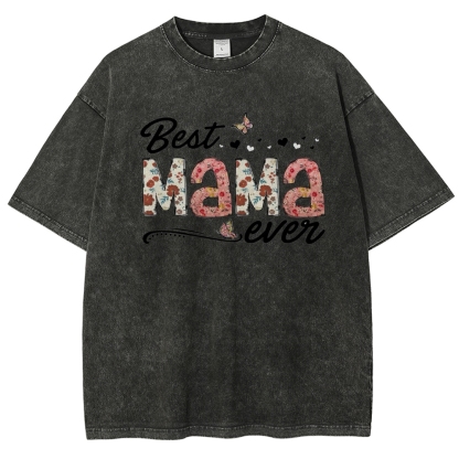 Best Mama Even Printed Washed Tee