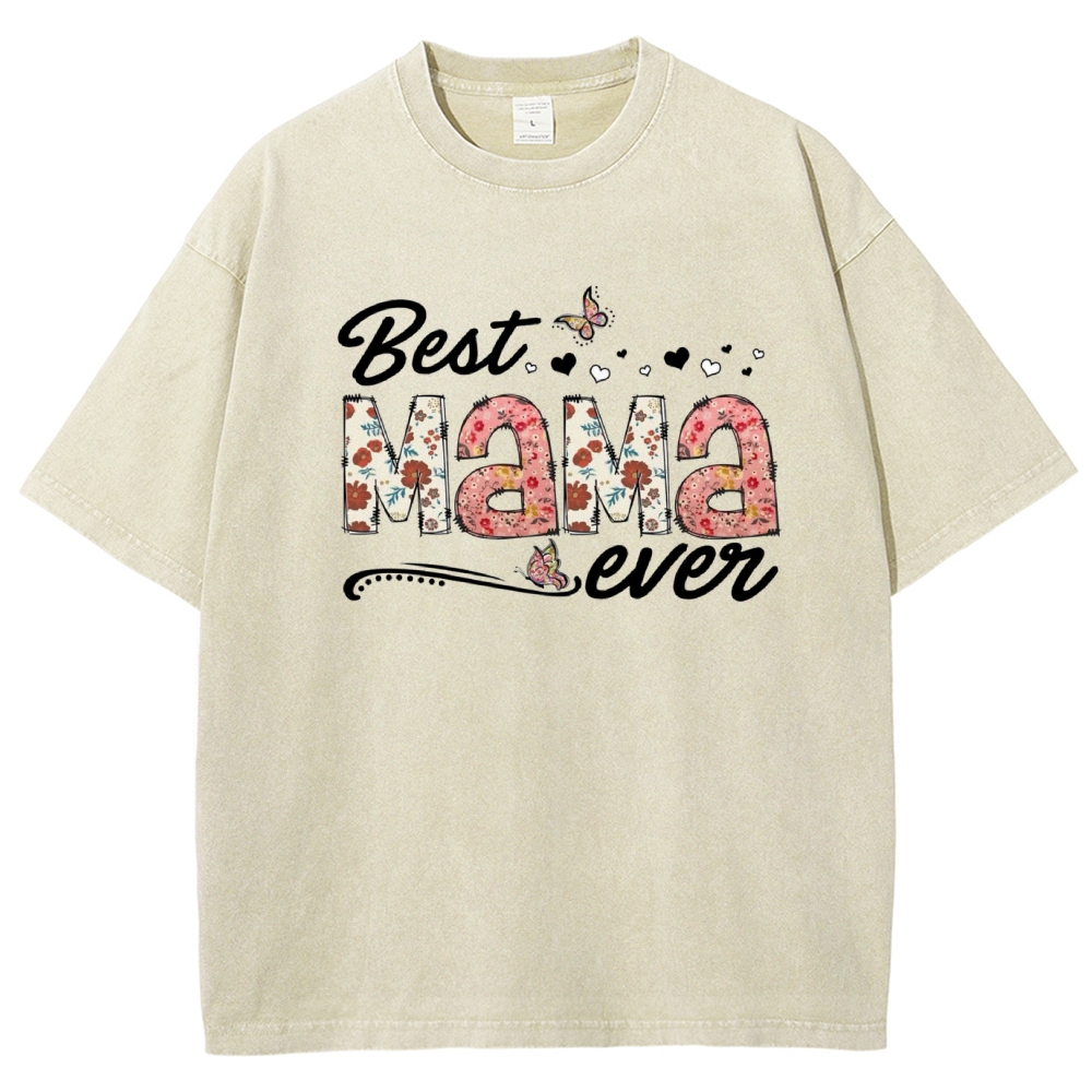 Best Mama Even Printed Washed Tee