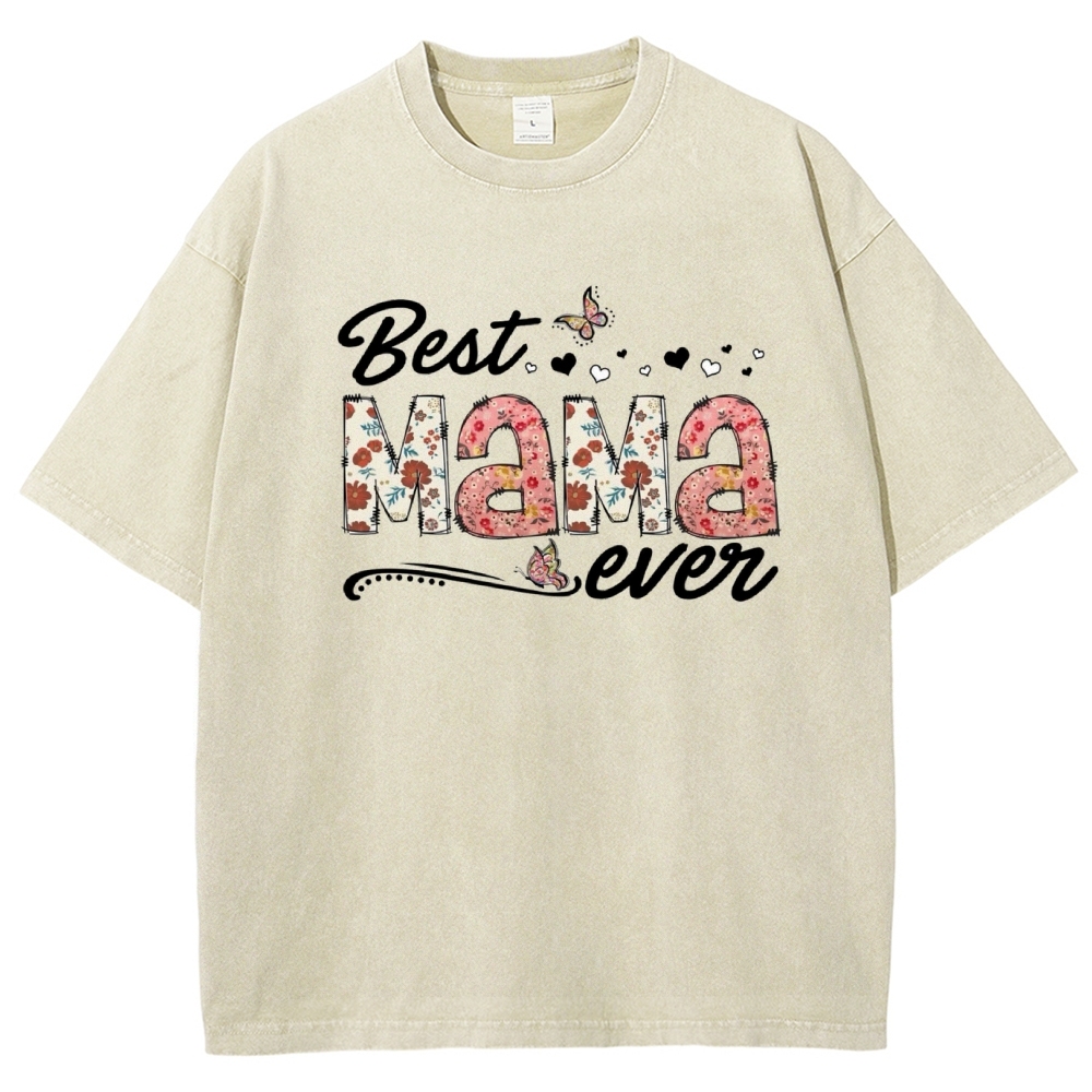 Best Mama Even Printed Washed Tee