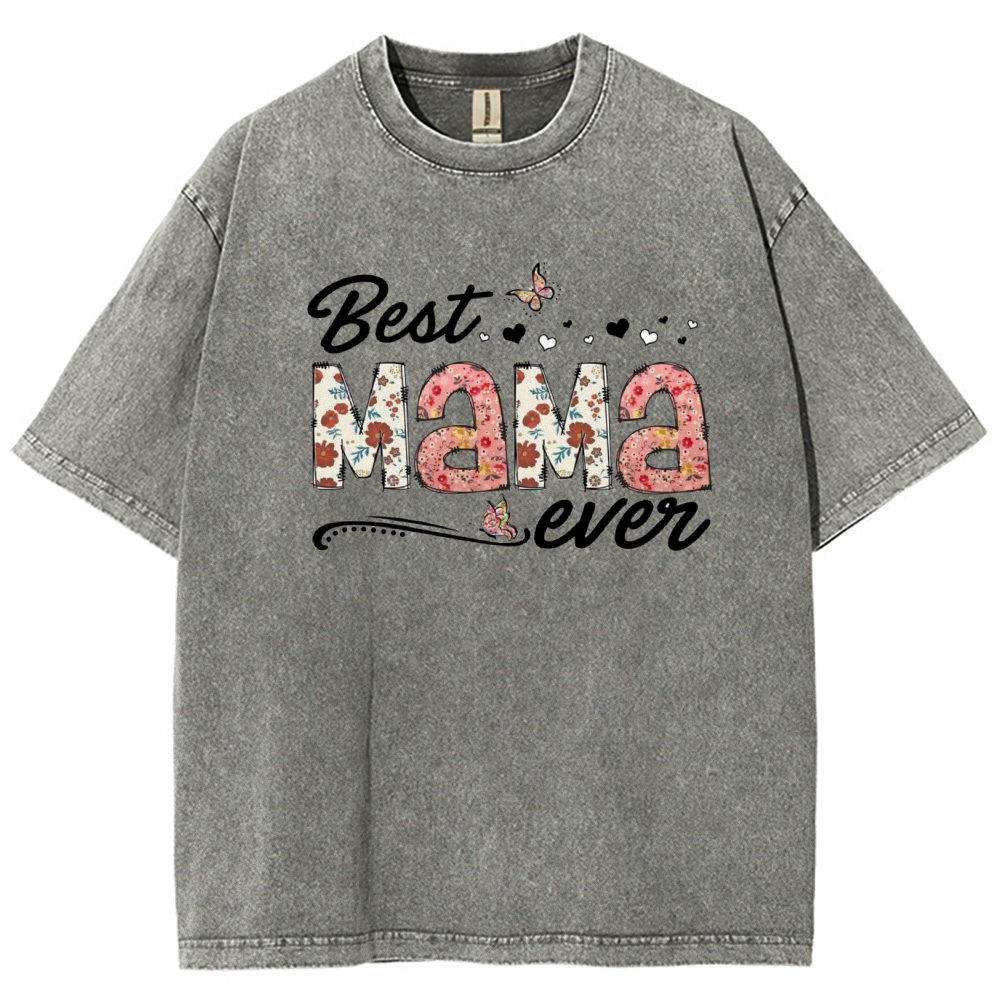 Best Mama Even Printed Washed Tee