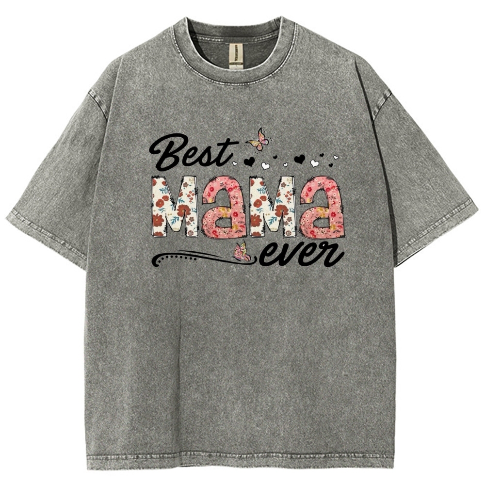 Best Mama Even Printed Washed Tee