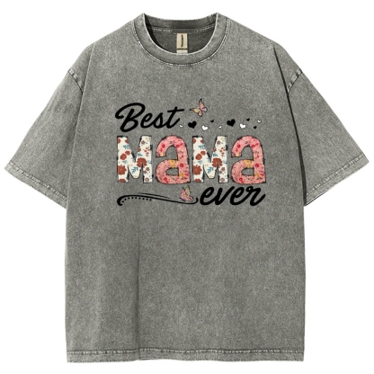 Best Mama Even Printed Washed Tee
