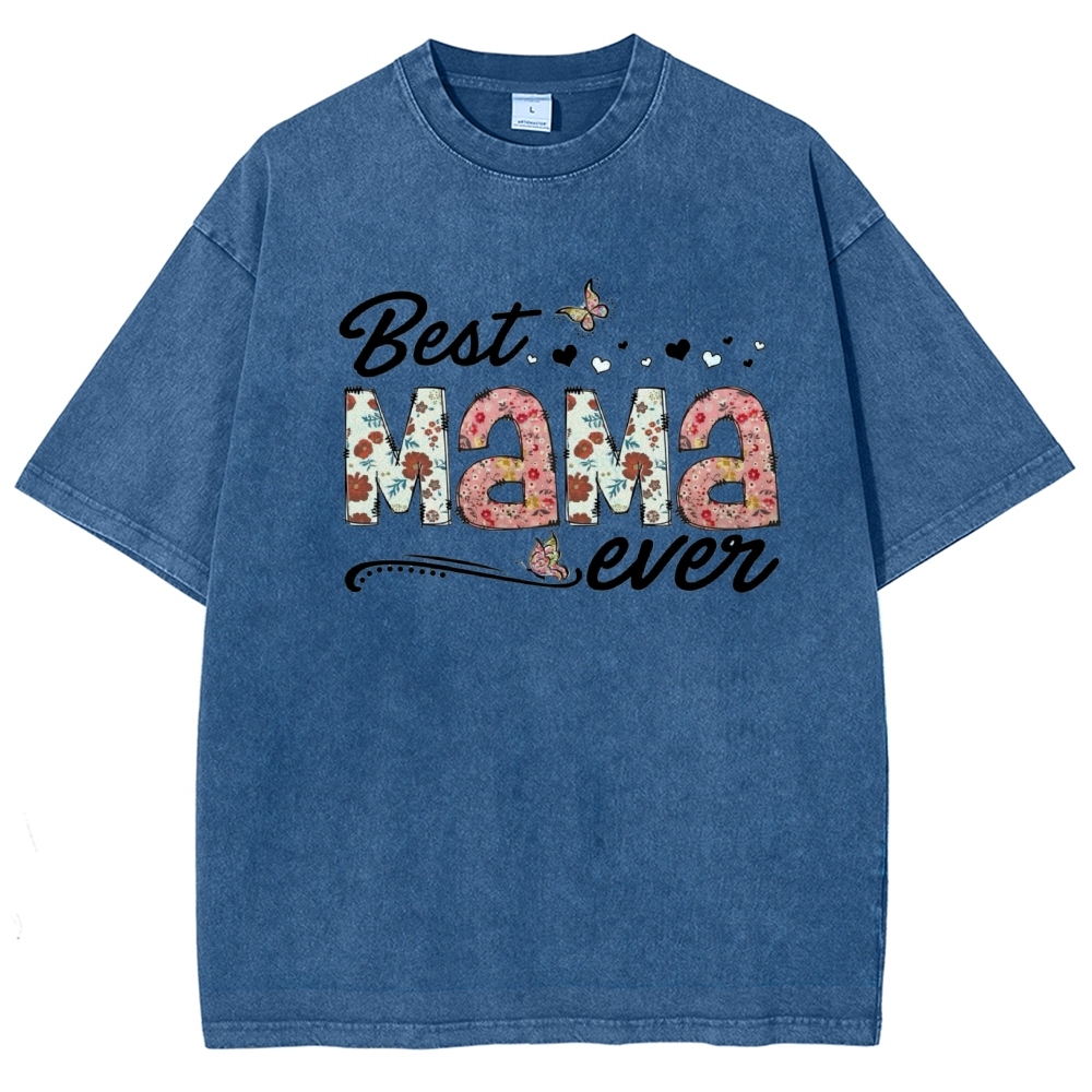 Best Mama Even Printed Washed Tee