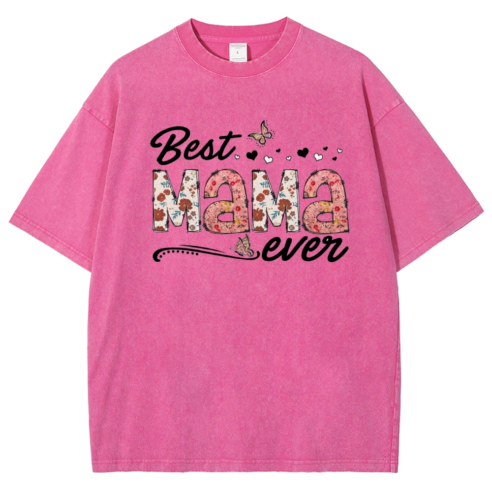 Best Mama Even Printed Washed Tee